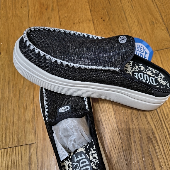 Hey Dude Black and White Slip-On Shoes - Picture 1 of 2